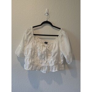 ABLE Smocked Puff Sleeve Crop Top - White - XXL
